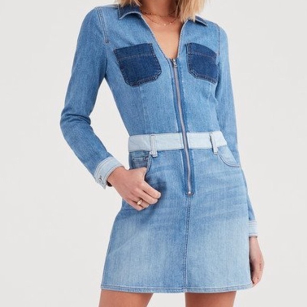 7FAM Patchwork Denim Dress Size Medium Blues